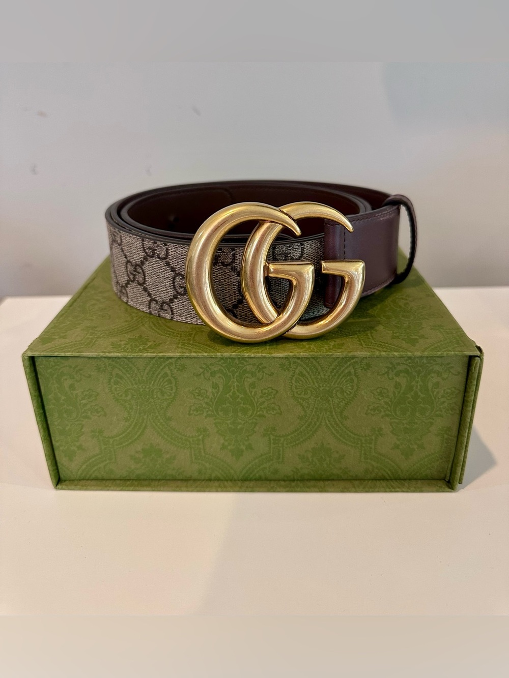 Gucci Brown Leather Belt with Gold Buckle